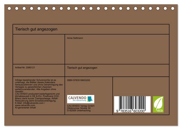 Produktbild: Tierisch gut angezogen (Tischkalender 2026 DIN A5 quer), CALVENDO Monatskalender