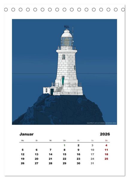 Produktbild: Leuchtt&uuml;rme der Welt - illustriert (Tischkalender 2026 DIN A5 hoch), CALVENDO Monatskalender