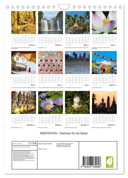 Produktbild: MEDITATION - Wellness f&uuml;r die Seele (Wandkalender 2026 DIN A4 hoch), CALVENDO Monatskalender