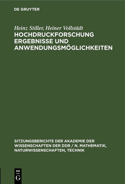 Produktbild: Hochdruckforschung Ergebnisse und Anwendungsm&ouml;glichkeiten