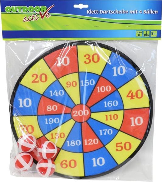 Outdoor Active Dartscheibe Klett mit 4 Bällen, Ø37cm