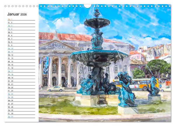 Produktbild: Lissabon - Stadtrundgang in Aquarell-Illustrationen (Wandkalender 2026 DIN A3 quer), CALVENDO Monatskalender