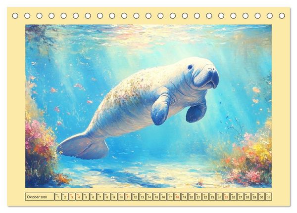 Produktbild: Manatee Paintings. Rundschwanzseek&uuml;he im &Ouml;lgem&auml;lde-Stil (Tischkalender 2026 DIN A5 quer), CALVENDO Monatskalender