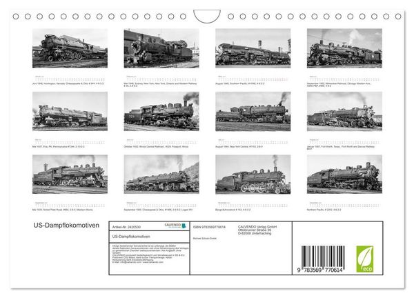 Produktbild: US-Dampflokomotiven (Wandkalender 2027 DIN A4 quer), CALVENDO Monatskalender