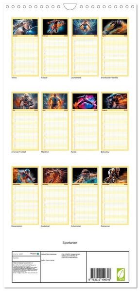 Produktbild: Familienplaner 2026 - Sportarten mit 5 Spalten (Wandkalender, 21 x 45 cm) CALVENDO