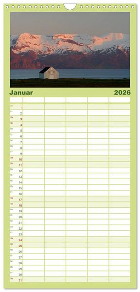 Produktbild: Familienplaner 2026 - Island mit 5 Spalten (Wandkalender, 21 x 45 cm) CALVENDO