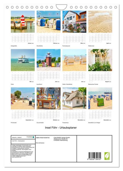 Produktbild: Insel F&ouml;hr - Urlaubsplaner (Wandkalender 2026 DIN A4 hoch), CALVENDO Monatskalender