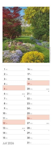 Produktbild: Gartenzauber 2026 - Streifenkalender 15x42 cm - mit viel Platz für Eintragungen - Gärten - Bildkalender - Wandplaner - Gartenkalender