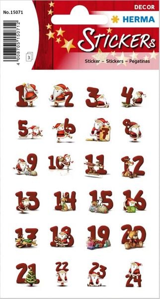 Produktbild: Herma Sticker Lebkuchenzahlen, Adventskalender Zahlen, 3 Blatt 72 Sticker