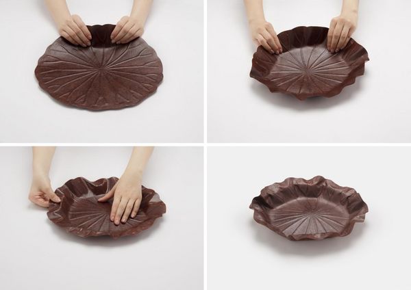 Produktbild: Flexible Hanji-Papierschale Lotusblatt (M) Braun &ndash; Ablage / Servierschale aus koreanischem Hanji-Papier