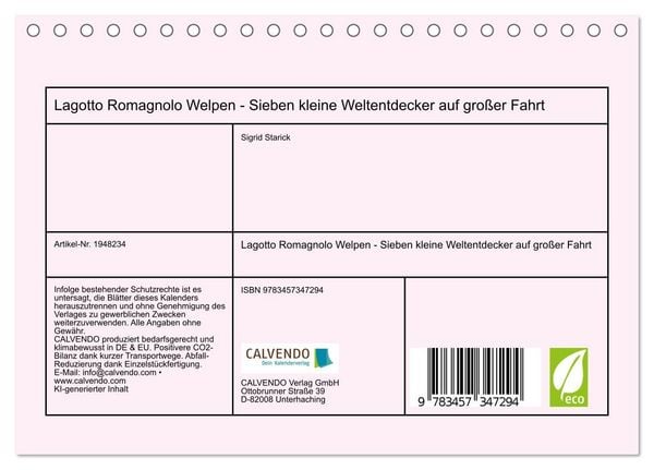 Produktbild: Lagotto Romagnolo Welpen - Sieben kleine Weltentdecker auf gro&szlig;er Fahrt (Tischkalender 2026 DIN A5 quer), CALVENDO Monatskalender