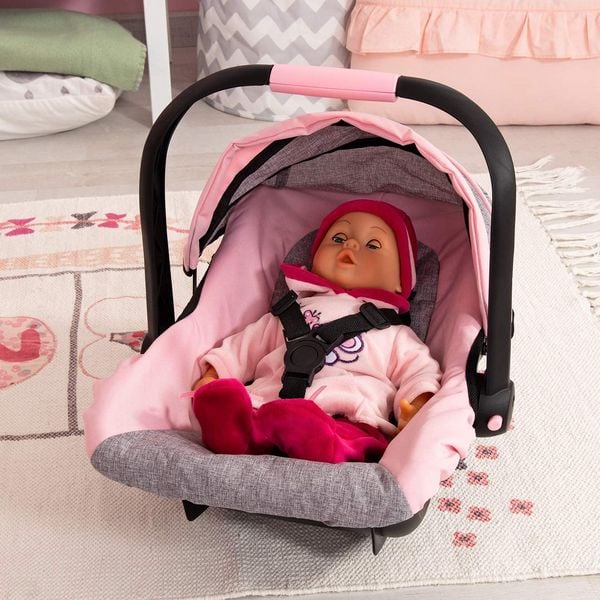 Produktbild: Bayer Design 67933AA - Puppen-Autositz Deluxe Car Seat, mit Dach, Jeans-Optik mit Schmetterling, grau/rosa