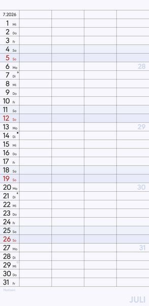 Produktbild: Superplaner M 2026 4 Spalten - Familien-Timer 22x45 cm - Offset-Papier - mit Ferienterminen - Wand-Planer - Familienkalender - Alpha Edition