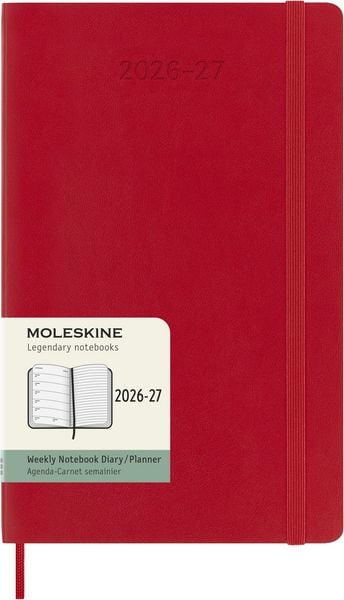 Produktbild: Moleskine 18 Monate Wochen Notizkalender 2026/2027, Large/A5, 1 Wo = 1 Seite, rechts linierte Seite, Weicher Einband, Scharlachrot