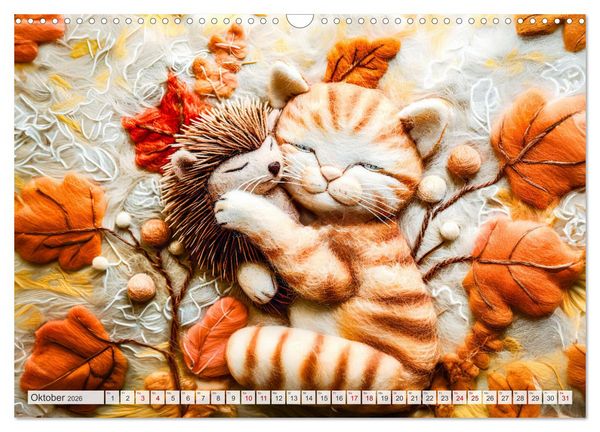 Produktbild: Filzige Katzenfreunde - Ein Jahr voller niedlicher KI-Filzkunst (Wandkalender 2026 DIN A3 quer), CALVENDO Monatskalender