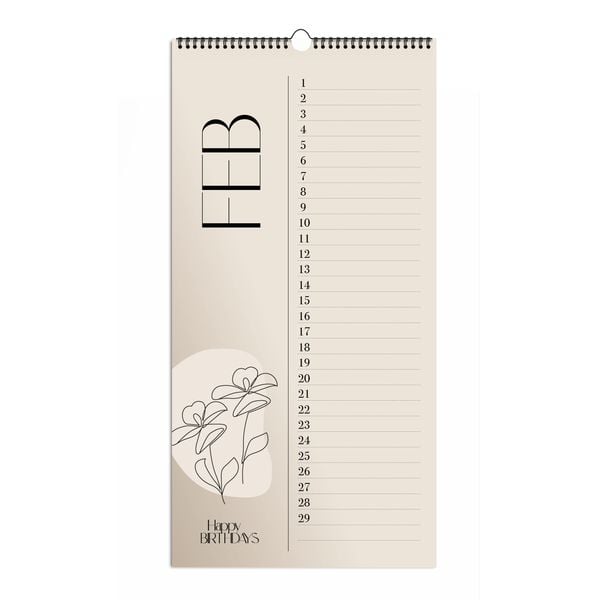 Produktbild: Immerw&auml;hrender Geburtstagskalender "Happy Birthdays" ohne Jahreszahl. Florale Lineart in Bohofarben.