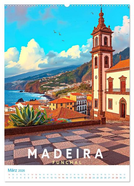 Produktbild: Madeira - Old School Poster Style (hochwertiger Premium Wandkalender 2026 DIN A2 hoch), Kunstdruck in Hochglanz