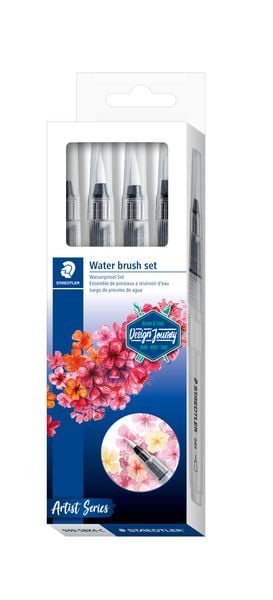 STAEDTLER Wasserpinsel rund fein, rund medium, rund groß, Keilspitze, 4er Set