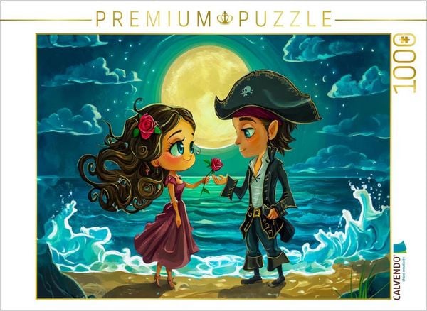 Produktbild: CALVENDO Puzzle Kleiner Pirat heiratet die Meerjungfrau in einer Hochzeit am Strand bei Mondschein | 1000 Teile Lege-Gr&ouml;&szlig;e 64x48cm Foto-Puzzle f&uuml;r gl&uuml;ckliche Stunden