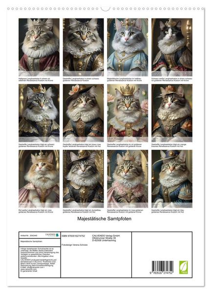 Produktbild: Majest&auml;tische Samtpfoten (hochwertiger Premium Wandkalender 2026 DIN A2 hoch), Kunstdruck in Hochglanz