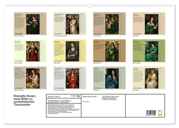 Produktbild: Rossettis Musen, neue Bilder zu symbolistischen Traumwelten (Wandkalender 2027 DIN A2 quer), CALVENDO Monatskalender