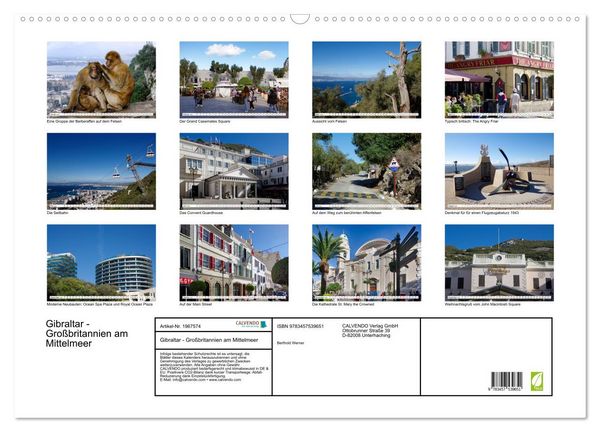 Produktbild: Gibraltar - Gro&szlig;britannien am Mittelmeer (Wandkalender 2026 DIN A2 quer), CALVENDO Monatskalender
