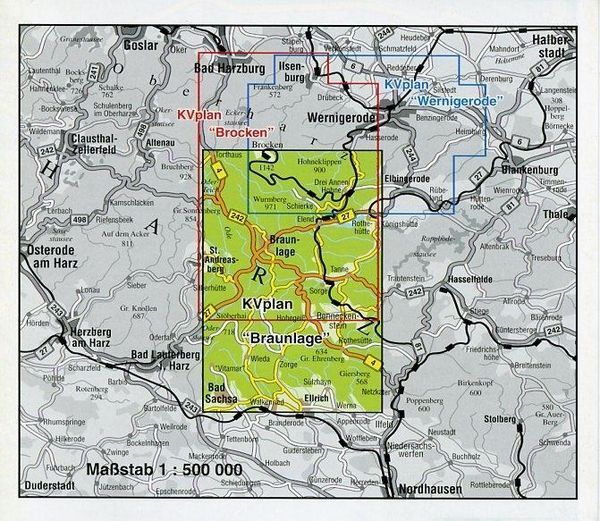 Produktbild: Braunlage & Hohegei&szlig;, KVplan, Wanderkarte/Radkarte/Stadtplan, 1:25.000 / 1:10.000