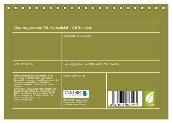 Produktbild: Das vergessene Tal. Schnalstal - Val Senales (Tischkalender 2026 DIN A5 quer), CALVENDO Monatskalender