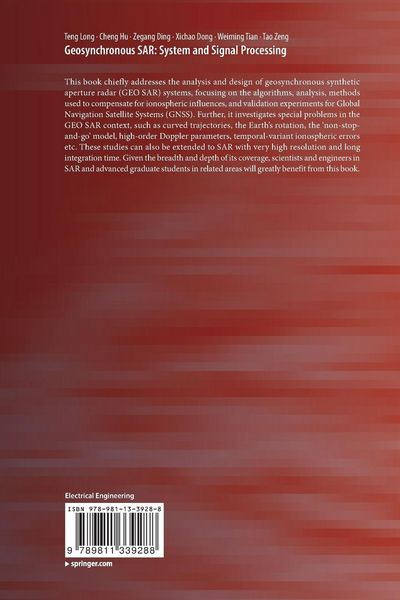 Produktbild: Geosynchronous SAR: System and Signal Processing