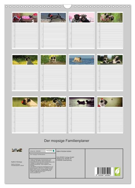 Produktbild: Der mopsige Familienplaner (Wandkalender 2027 DIN A3 hoch), CALVENDO Monatskalender