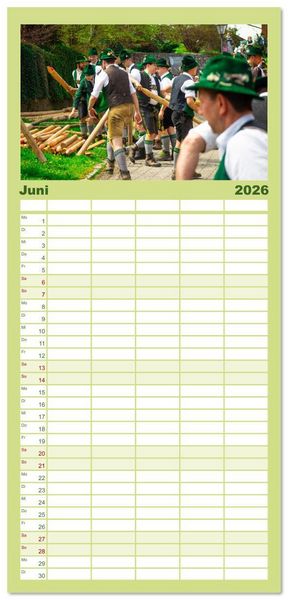Produktbild: Familienplaner 2026 - Maibaum aufstellen mit 5 Spalten (Wandkalender, 21 x 45 cm) CALVENDO