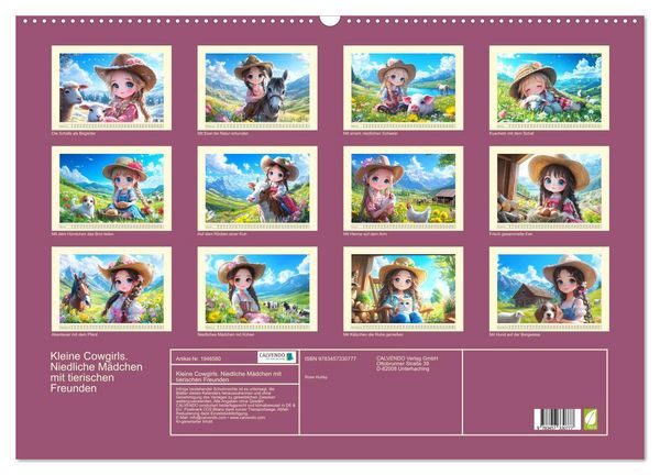 Produktbild: Kleine Cowgirls. Niedliche M&auml;dchen mit tierischen Freunden (Wandkalender 2026 DIN A2 quer), CALVENDO Monatskalender