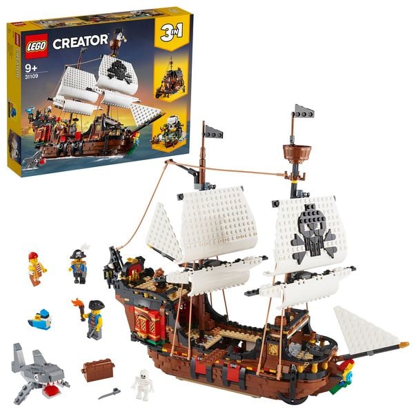 LEGO Creator 31109 3-in-1 Piratenschiff Set, Taverne und Totenkopfinsel