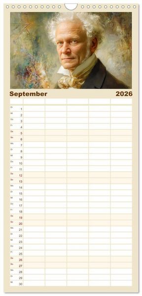Produktbild: Familienplaner 2026 - Mystiker und Denker - Bekannte Gesichter der Vergangenheit mit 5 Spalten (Wandkalender, 21 x 45 cm) CALVENDO