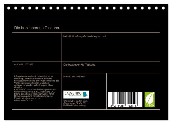 Produktbild: Die bezaubernde Toskana (Tischkalender 2026 DIN A5 quer), CALVENDO Monatskalender