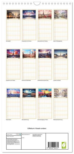 Produktbild: Familienplaner 2026 - Eiffelturm: Kreativ anders mit 5 Spalten (Wandkalender, 21 x 45 cm) CALVENDO