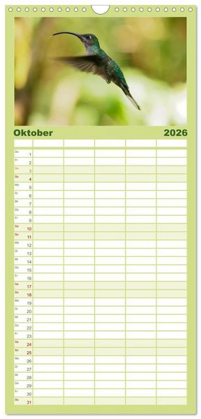 Produktbild: Familienplaner 2026 - Zauberhafte Kolibris in Costa Rica mit 5 Spalten (Wandkalender, 21 x 45 cm) CALVENDO