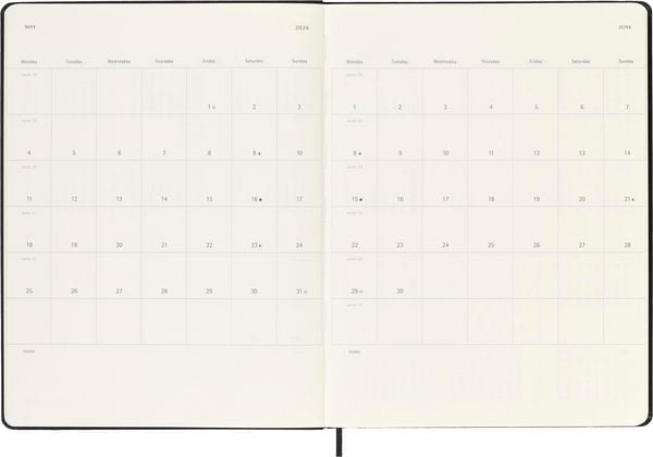 Produktbild: Moleskine 18 Monate Wochen Notizkalender 2025/2026, XL, 1 Wo = 1 Seite, Rechts linierte Seite, Fester Einband, Schwarz