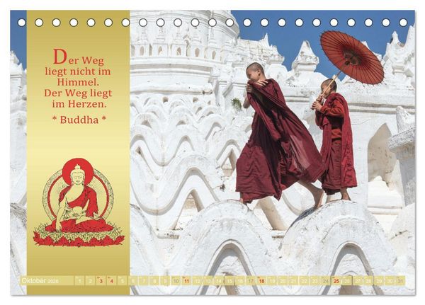 Produktbild: BUDDHAS WORTE - Buddhistische Weisheiten (Tischkalender 2026 DIN A5 quer), CALVENDO Monatskalender