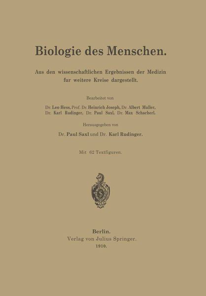 Biologie des Menschen, Taschenbuch von Leo Hess , Heinrich Joseph , Albert Müller , Karl Rudinger , Paul Saxl, Springer Berlin, 9783642889172