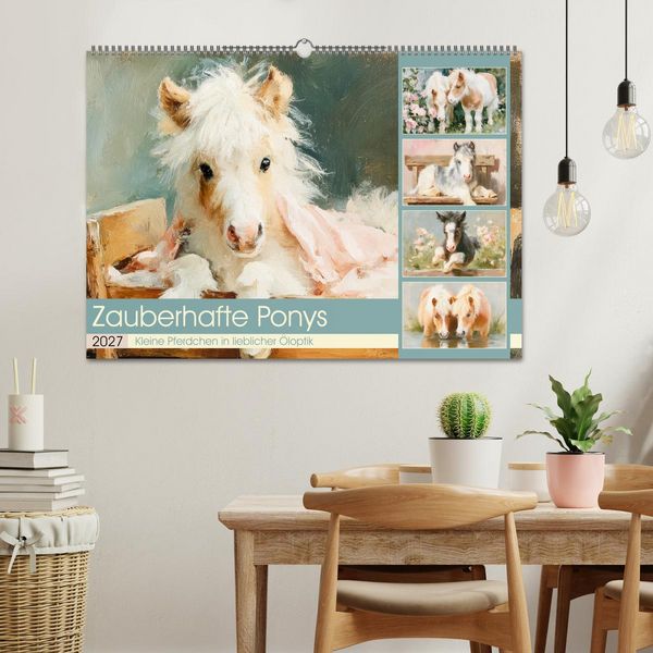 Produktbild: Zauberhafte Ponys. Kleine Pferdchen in lieblicher &Ouml;loptik (Wandkalender 2027 DIN A2 quer), CALVENDO Monatskalender