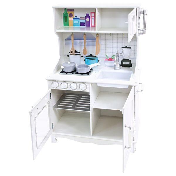 Bino 83724 - Holz-Kinderküche Provence, weiß, mit Zubehör, 97x65x30cm