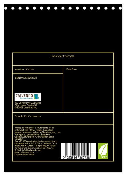 Produktbild: Donuts f&uuml;r Gourmets (Tischkalender 2026 DIN A5 hoch), CALVENDO Monatskalender