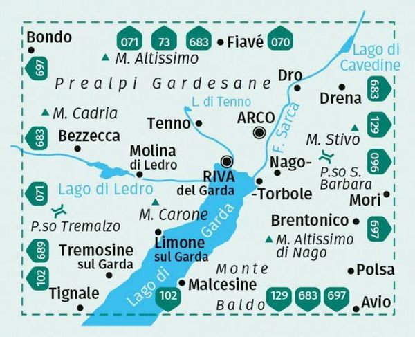 Produktbild: KOMPASS Wanderkarte 659 Gardasee Nord / Alto Garda, Riva del Garda, Arco, Fiav&eacute;, Torbole, Malcesine, Monte Baldo Nord, Ledro, Limone sul Garda 1:25.000
