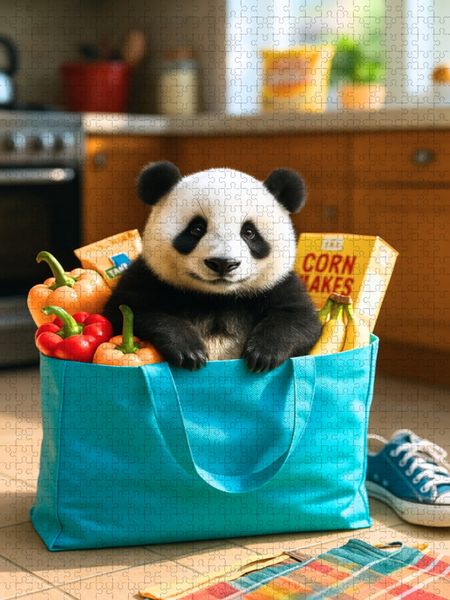 Produktbild: CALVENDO Puzzle Panda in Einkaufstasche | 1000 Teile Lege-Gr&ouml;&szlig;e 64x48cm Foto-Puzzle f&uuml;r gl&uuml;ckliche Stunden