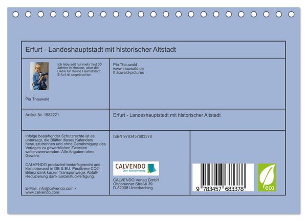 Produktbild: Erfurt - Landeshauptstadt mit historischer Altstadt (Tischkalender 2026 DIN A5 quer), CALVENDO Monatskalender