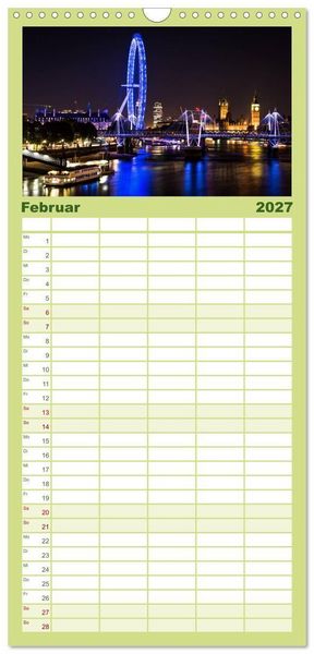 Produktbild: Familienplaner 2027 - Wundervolles London mit 5 Spalten (Wandkalender, 21 x 45 cm) CALVENDO
