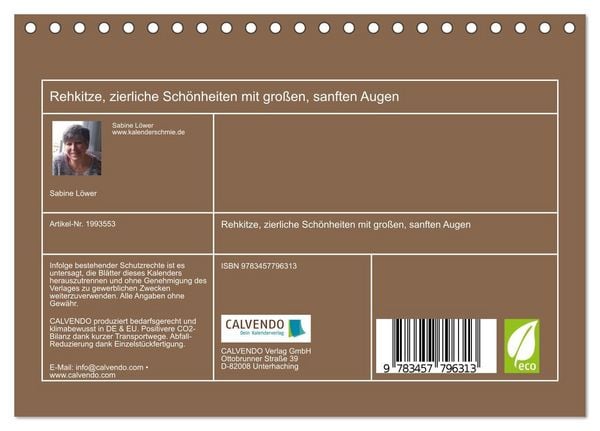 Produktbild: Rehkitze, zierliche Sch&ouml;nheiten mit gro&szlig;en, sanften Augen (Tischkalender 2026 DIN A5 quer), CALVENDO Monatskalender