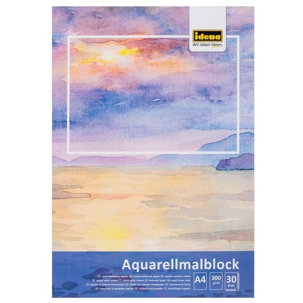 Produktbild: Idena Aquarellmalblock 300g/m&sup2; kopfgeleimt DIN A4 30 Blatt