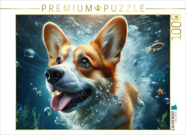 CALVENDO Puzzle Welsh Corgi Pembroke unter Wasser | 1000 Teile Lege-Größe 64x48cm Foto-Puzzle für glückliche Stunden